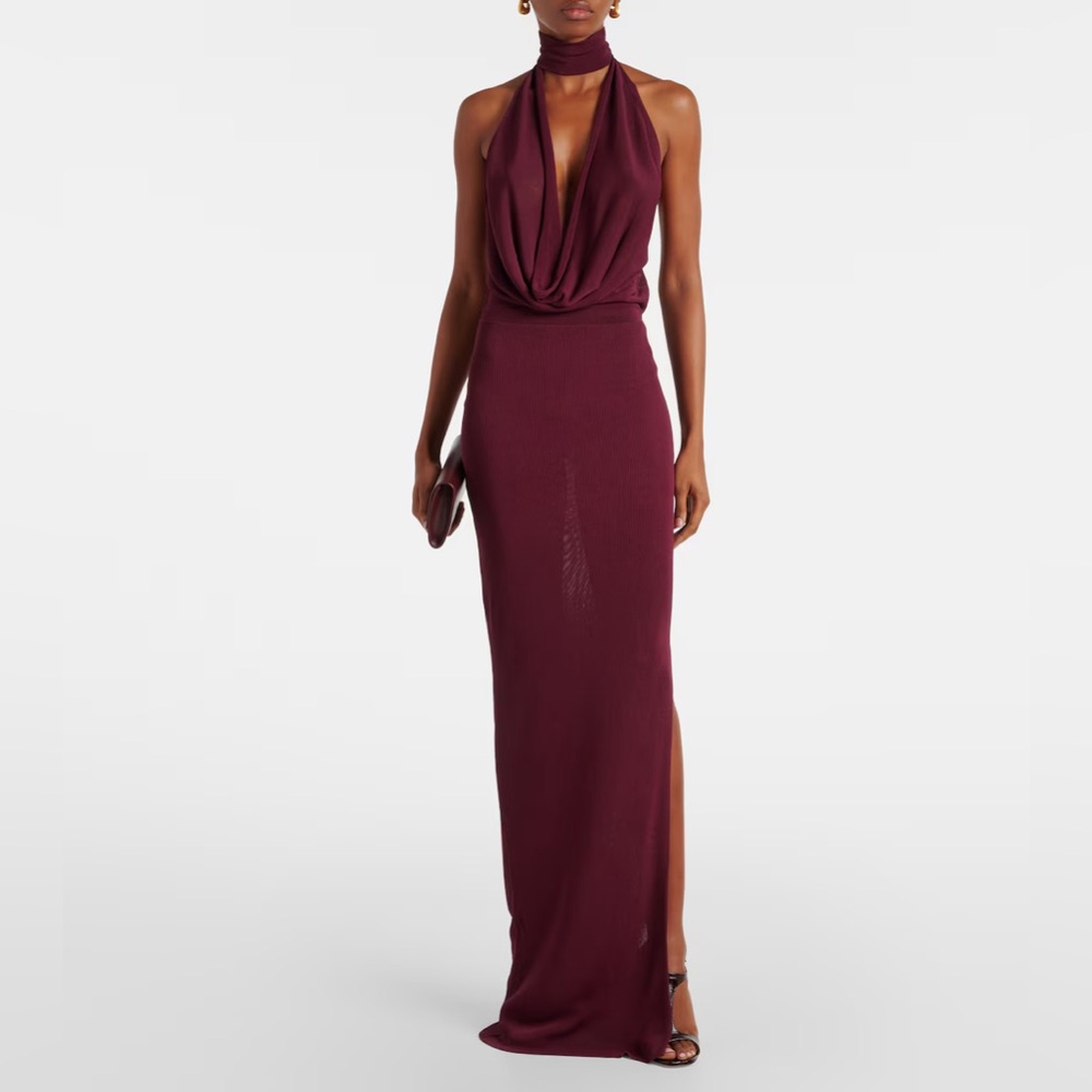 Aya Muse Burgundy Halter Maxi Dress